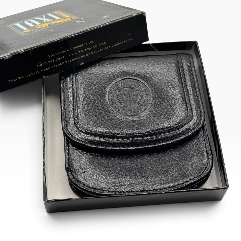 Vintage Original Taxi Wallet Black Leather Coin Billfold NOS Box Insert
